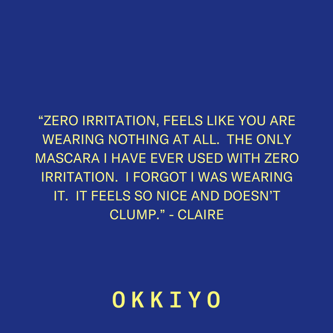 ZERO IRRITATION, FEELS LIKE YOU ARE WEARING NOTHING AT ALL.  THE ONLY MASCARA I HAVE EVER USED WITH ZERO IRRITATION.  I FORGOT I WAS WEARING IT.  IT FEELS SO NICE AND DOESN'T CLUMP.  CLAIRE.